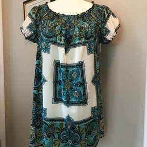 INC - Aqua Floral - Short Sleeve Top